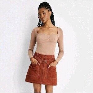 Future Collective Reese Blutstein Sweetheart Corset Top Long Sleeve Brown Sz S